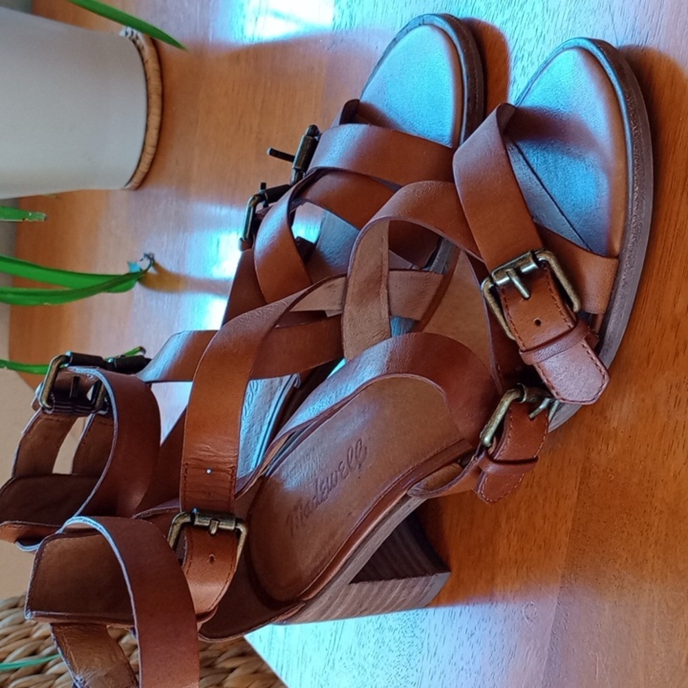 Madewell Brown Leather Strappy Block Heel Sandals - Picture 3 of 15